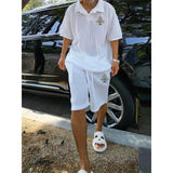 Men's Casual Trendy Lapel Knitted Short-sleeved Suit 40926378YM
