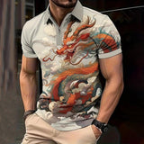 Men's Hawaii Printed Patchwork Zipper Polo Shirt 92084753YY
