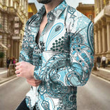 Men's Paisley Pattern Casual Long Sleeve Lapel Shirt 26445385L