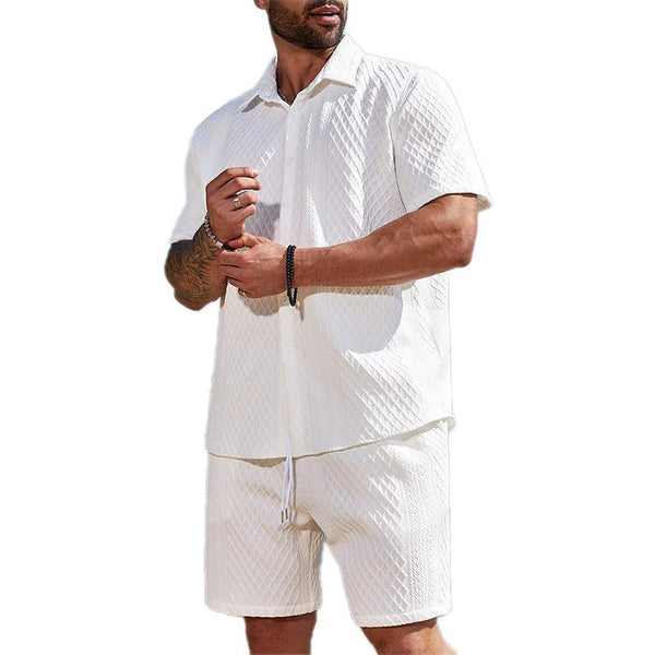 Men's Casual Jacquard Textured Shirt Set 45976787YY