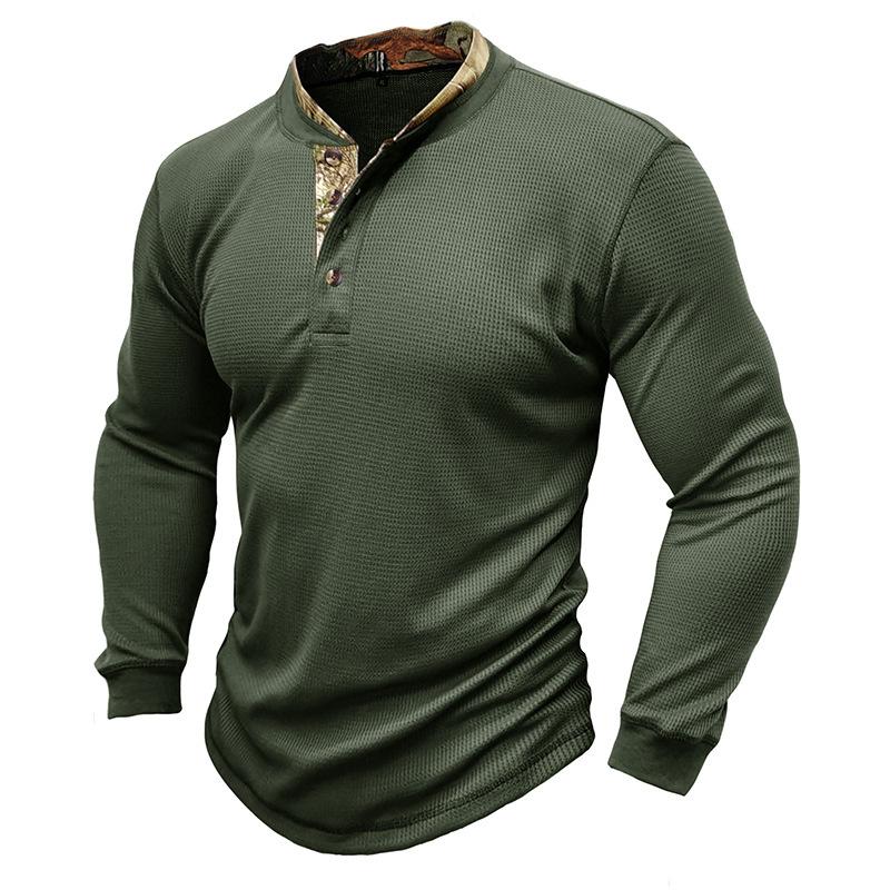 Men's Printed Long Sleeve Outdoor Base Layer Henley Shirt Waffle Top 40478743L