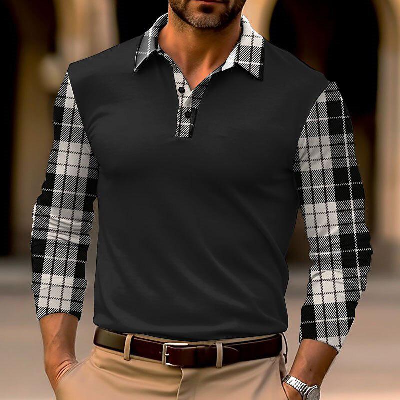 Men's Plaid Long Sleeve Polo Shirt 17771761YM