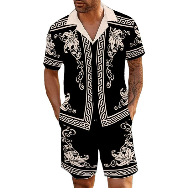 Men's Hawaiian Beach Short Sleeve Shorts Set 86977798YM