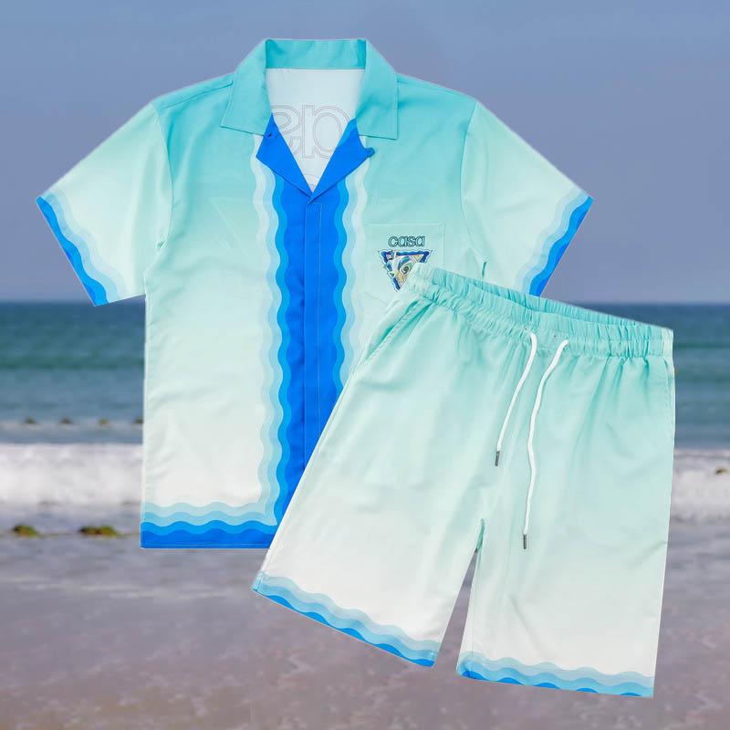 Men's 2 Pice Retro Printed Hawaii Short Sleeve Shirt and Shorts Sets 15293337YY