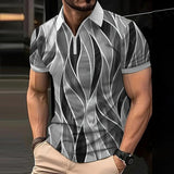 Men's Retro Geometric Printed Zipper Polo Shirt 07621588YY