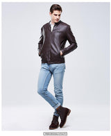 Men's Casual Stand Collar Leather Jacket 91072001YM