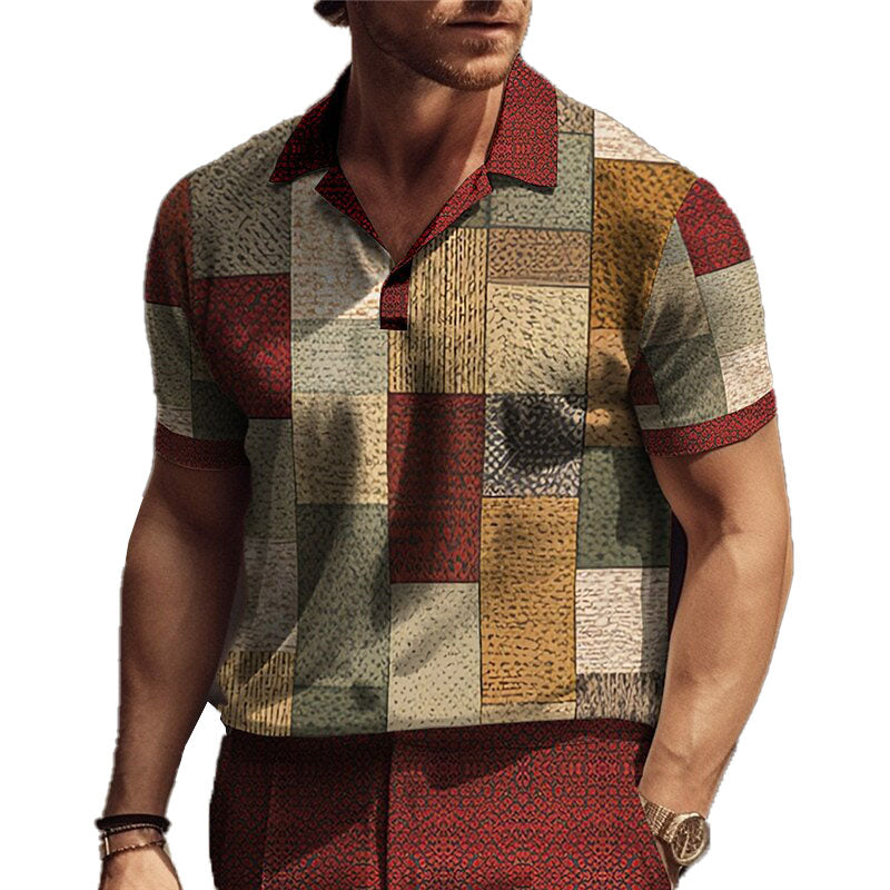Men's Claasic Plaid Short Sleeve Polo Shirt 66789268YY