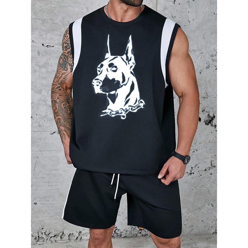 Men's Fashionable Dog Head Print Vest Set 64113779YM