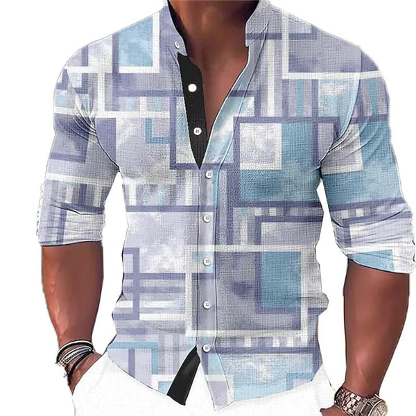 Men's Color Block Stand Collar Long Sleeve Shirt 16880469YY