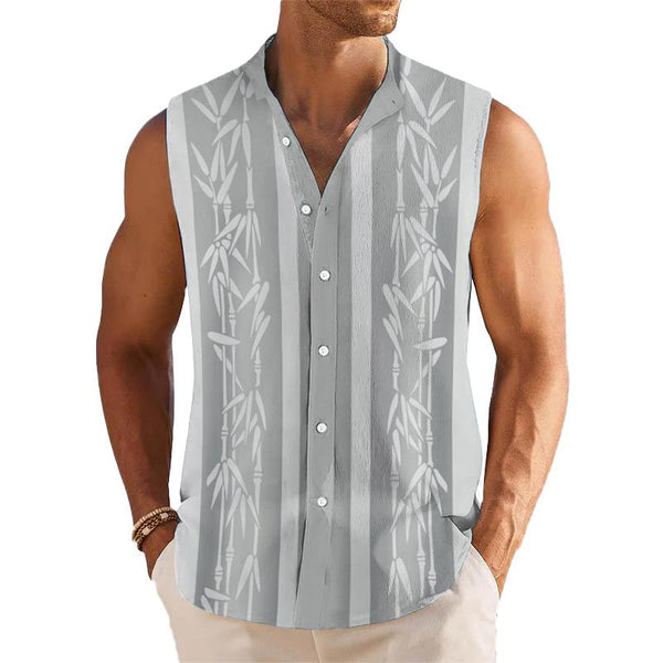 Men's Breathable Linen Lapel Beach Sleeveless Shirt 42622999YM