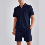 Men's 2 Piece Casual Polo Short-sleeved Shirt Shorts Suits 03775312YY