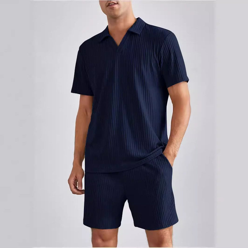 Men's 2 Piece Casual Polo Short-sleeved Shirt Shorts Suits 03775312YY