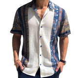Men's Vintage Printed Linen Short Sleeve Shirt 34545782YM