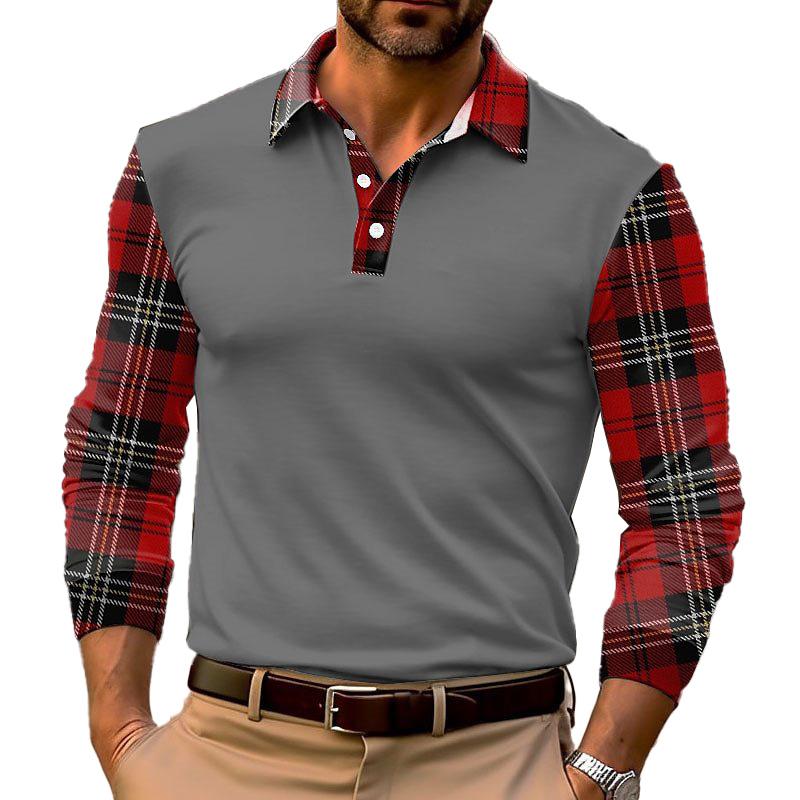 Men's Plaid Long Sleeve Polo Shirt 68565330YM