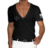Men's Slim Fit V-neck Printed Short-sleeved T-shirt 54380967YM