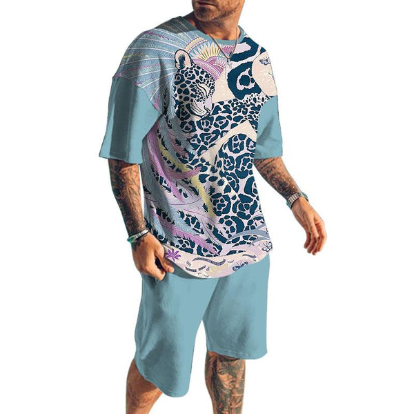 Men's Leopard Printed Shorts Short-Sleeved T-Shirt Casual Sets 92915219YY