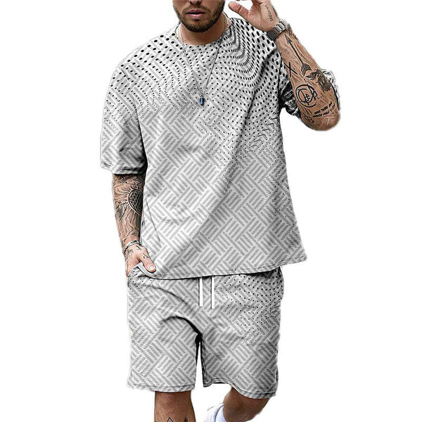 Men's Casual Printed Leisure T-shirt Shorts Set 90875458YY
