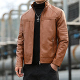 Men's Casual Stand Collar Leather Jacket 98914862L