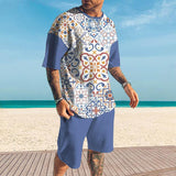 Men's Retro Printed Shorts Short-Sleeved T-Shirt Casual Sets 17029384YY