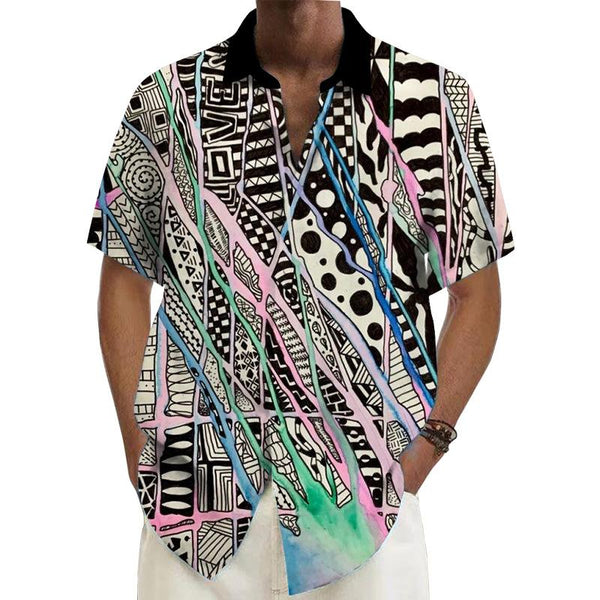 Men's Geometry Printed Short-Sleeved Shirt 73347778YY