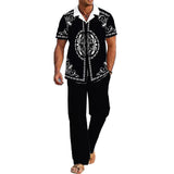 Men's Casual Printed Short Sleeve Shirt and Pants Set 87842996YM