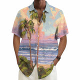 Men's Ramie Casual Hawaii Printed Short-Sleeved Shirt 88001439YY