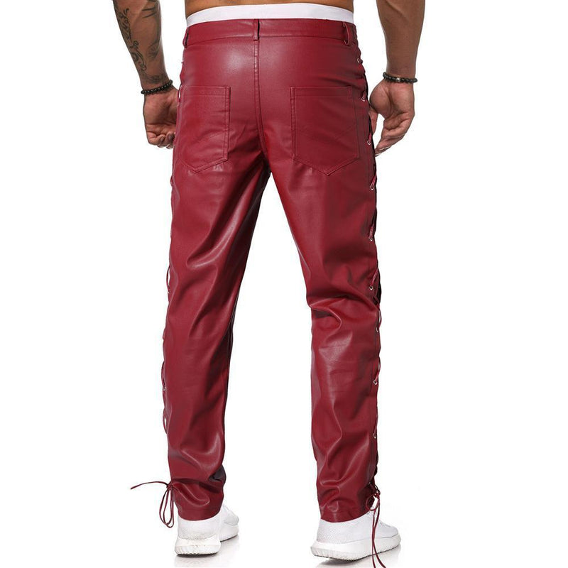 Men's Solid Color Lace-up PU Leather Pants 63114106YY