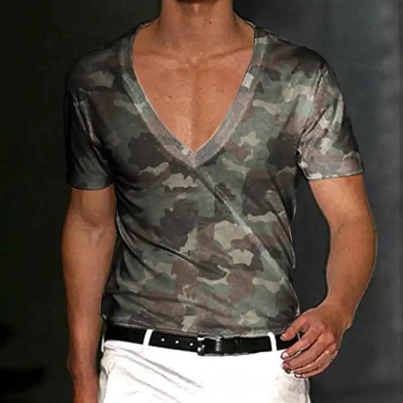 Men's Slim Fit V-neck Printed Short-sleeved T-shirt 54380967YM