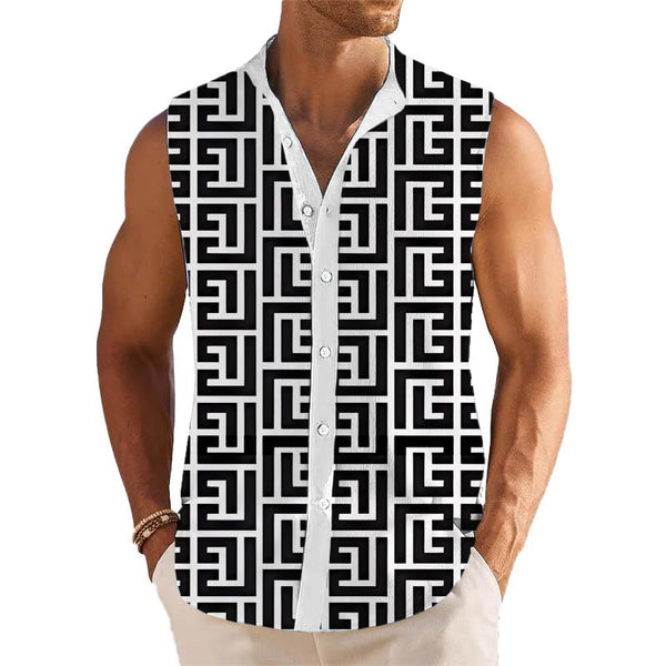 Men's Breathable Linen Lapel Sleeveless Shirt 49035212YM