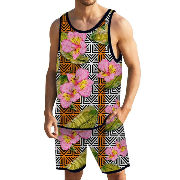 Men Tropical Floral Tank Hawaiian Beach Shorts Sets 91560868YY
