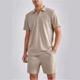 Men's 2 Piece Casual Polo Short-sleeved Shirt Shorts Suits 03775312YY
