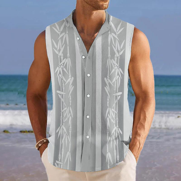 Men's Breathable Linen Lapel Beach Sleeveless Shirt 42622999YM