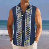 Men's Breathable Linen Lapel Beach Sleeveless Shirt 66443948YM