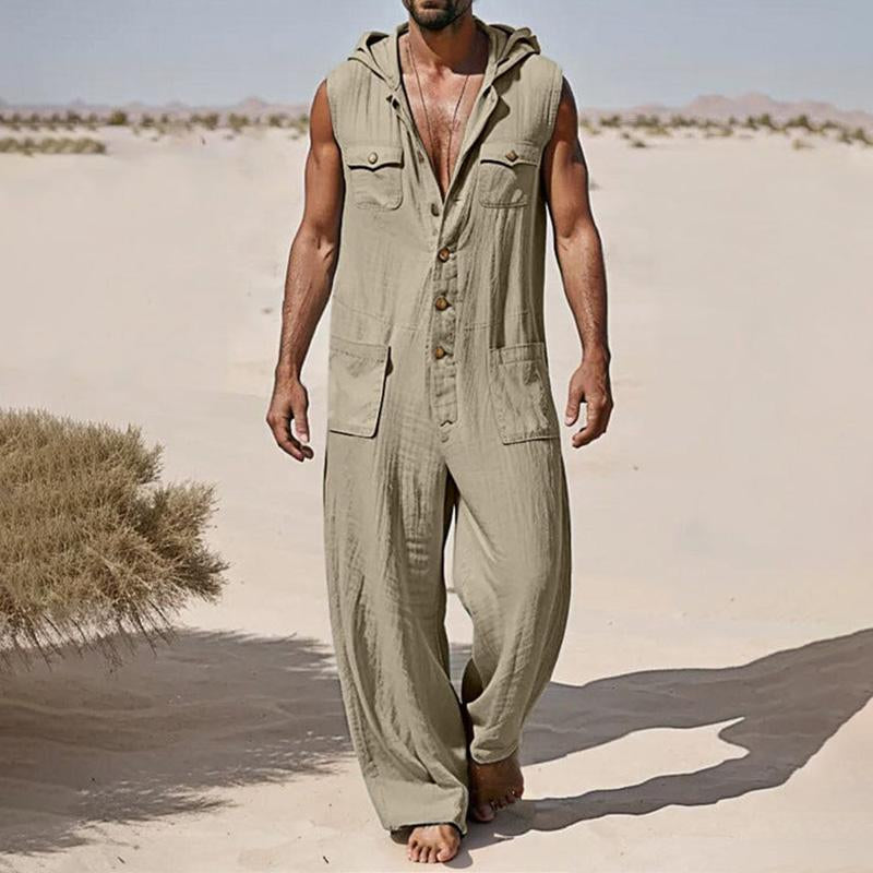 Men's Stylish Pure Cotton Sleeveless Hooded Jumpsuit 08396186YY