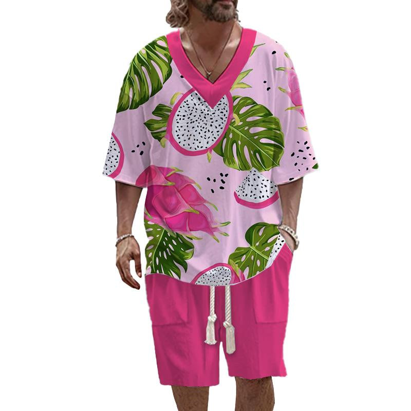 Men's Tropical Fruit Printed Short Sleeve Suit 86713612YY