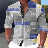 Men's Color Block Stand Collar Long Sleeve Shirt 92337372YY