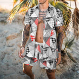 Men's Casual Houndstooth Printed Short Sleeve Shirt Set 37195453L