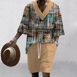 MEN'S ART CASUAL PRINT SHORTS SET 21703336YM