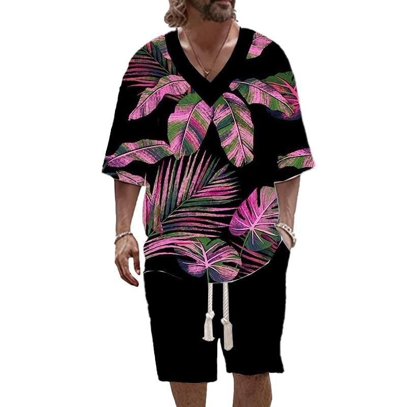 Men's Tropical Plant Short Sleeve Suit 19254337YY