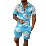 Men's 2 Pice Printed Polo Shirt and Shorts Loose Casual Sets 30983254YY