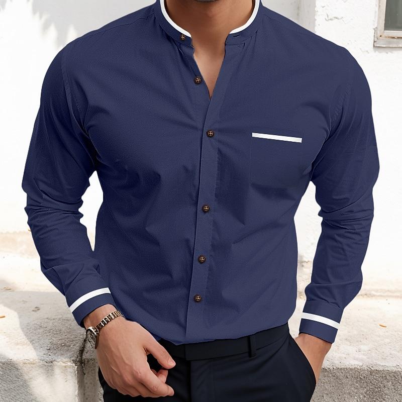 Men's Stand Collar Long Sleeve Shirt Business Casual Oxford Textured Shirt 21461031L