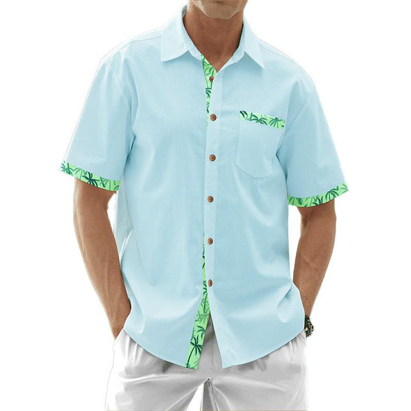 Men's Linen Breathable Lace Short Sleeve Shirt 35891819YM