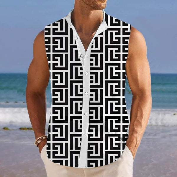 Men's Breathable Linen Lapel Sleeveless Shirt 49035212YM