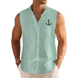 Men's Breathable Linen Lapel Beach Sleeveless Shirt 62739312YM