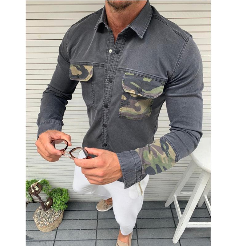 Men's Camouflage Colorblock Slim Denim Jacket 53212368L