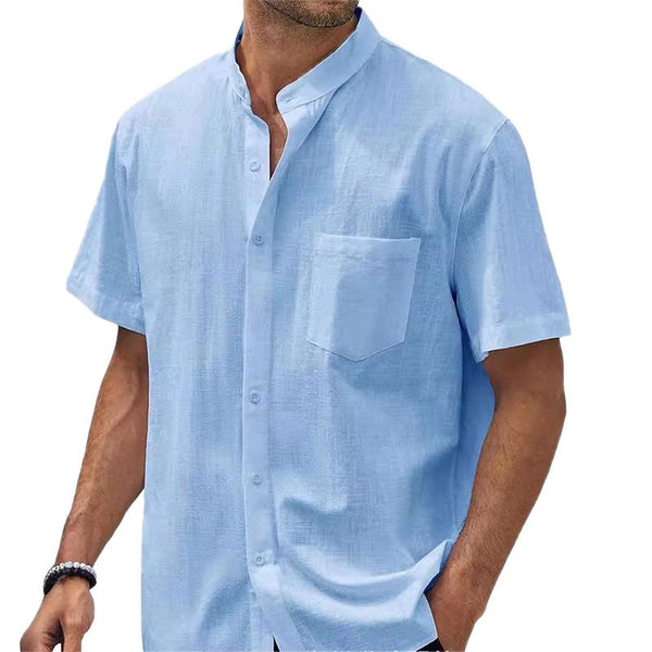 Men's Cotton and Linen Pocket Short Sleeve Shirt 45320039YY