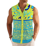 Men's Breathable Linen Lapel Beach Sleeveless Shirt 90009100YM