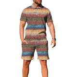 Men's Street Printed Zipper Polo Short-sleeve and Shorts Suit  43649971YY