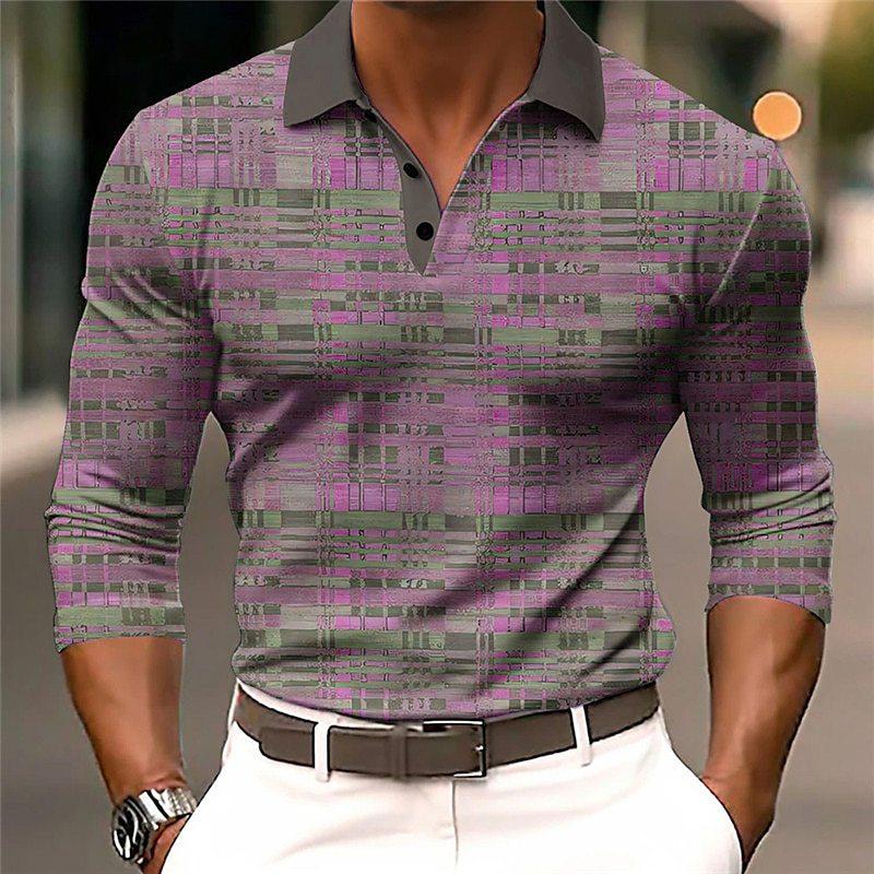 Men's 3D Geometric Lattice Printed Polo Shirt 59955083YY
