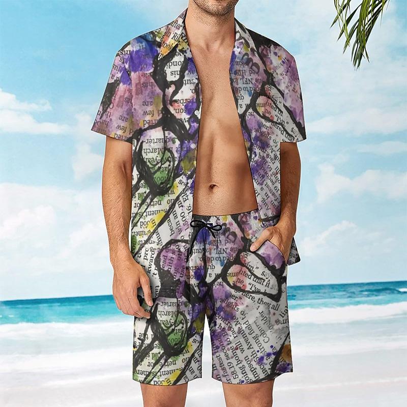 Men's Hawaii Printed Short Sleeve Shirt Shorts Sets 09528591YY